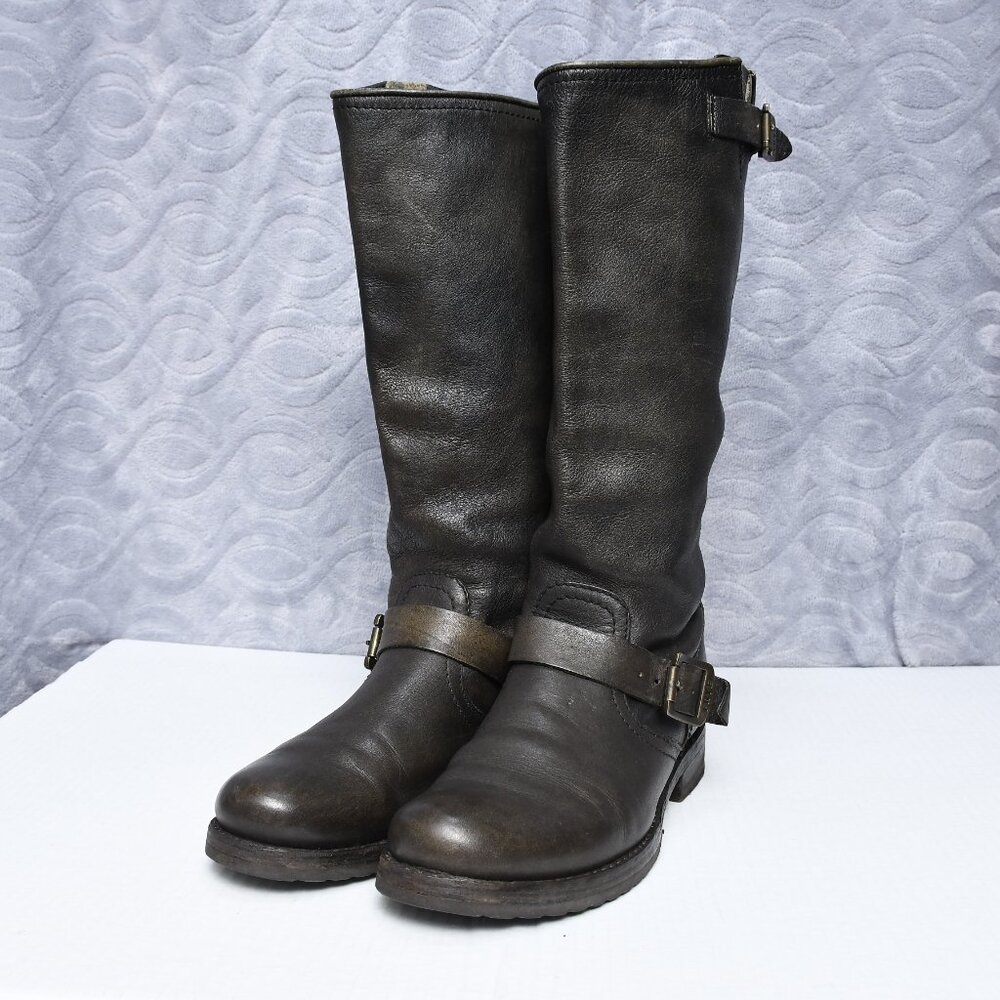 Frye Veronica Slouch Tall Slip On Western Motorcycle Leather Boots Sz 8.5